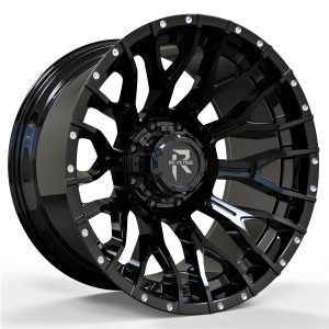 Revenge Offroad RV-201 22X12 Wheels 8x165.1 Bolt Pattern - Gloss Black & Milled Dot Accents