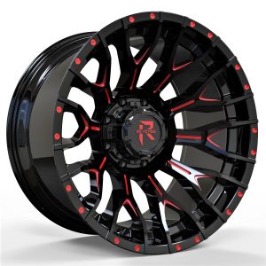 Revenge Offroad RV-201 22X12 Wheels 8x165.1 Bolt Pattern - Black & Red Milled Finish