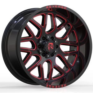 Revenge Offroad RV-206 20X12 Wheels 8x165.1 Bolt Pattern - Black & Red Milled Finish
